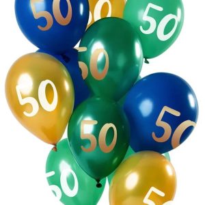 Ballonger 50 års grön/guld 33 cm 12-pack