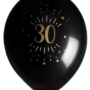 Ballonger Svart & Guld 30 år, 8-pack