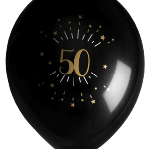Ballonger Svart & Guld 50 år, 8-pack