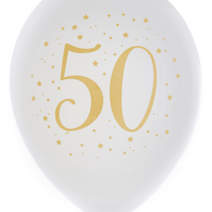 Ballonger Vit & Guld  50 år, 8-pack