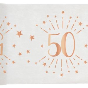 Duk (löpare) Vit & Roséguld 50 år, 30×500 cm