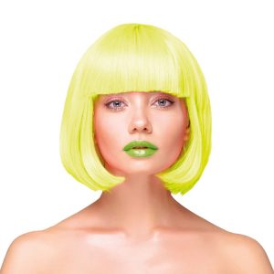 Peruk Kort Rakt Hår – Neongul