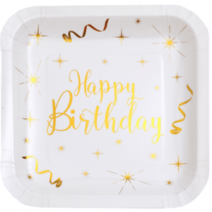 Tallrikar Vit & Guld Happy Birthday, 10-pack